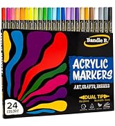 Bandle B. Acrylic Paint Markers – Set of 24 Dual Tip Paint Pens with Dot and Brush Tip for Art, R...