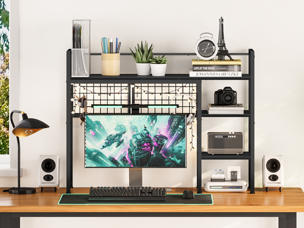 black desk shelves