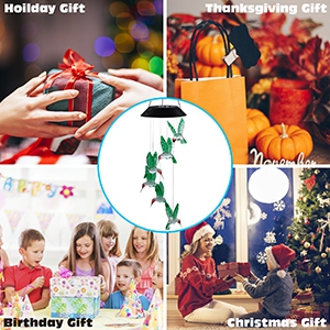 MorTime Solar Hummingbird Wind Chime, 2 Pack