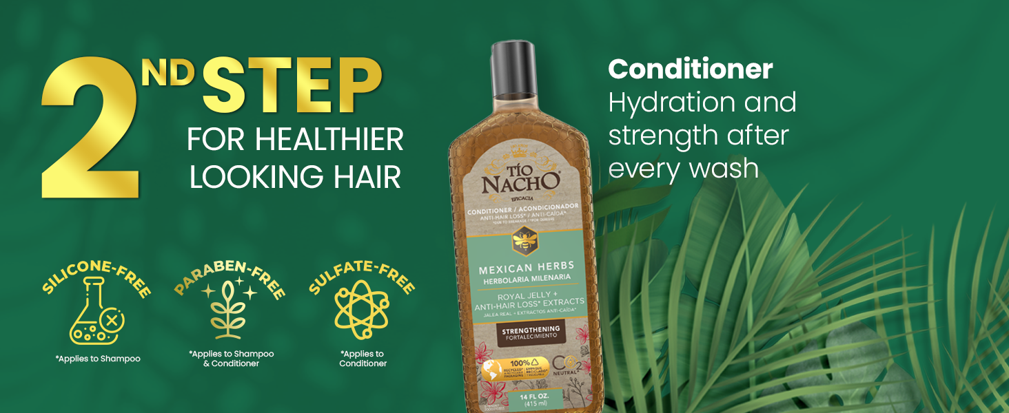 Herbal conditioner image showing hydration and strength for smoother, healthier-looking hair
