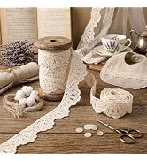 ZNZAKKA Beige Cotton Lace Trim, Embroidery Flower Lace Trim Scallop Edge Lace Ribbon for Crafts C...
