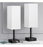 Bedside Table Lamps Set of 2 - Small White Bedroom Lamps with 3 Color Temperatures (3000K/5000K/4...