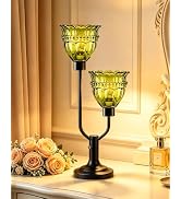TECHYAP Mid Century Modern Table Lamp Vintage Green Glass Lamp Dimmable | 2 Bulbs Included Black ...