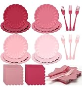 CENLBJ 128Pcs Pink Plates and Napkins Party Supplies,7&9" Scalloped Paper Plates Napkins Forks,Di...