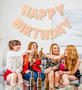 LITAUS Rose Gold Happy Birthday Banner - 9ft Pre-Strung No DIY Backdrop Sign for Parties, Adults,...