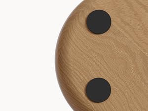 Close-up shots of tan textured surface with two black circular dots or markers, shown from different angles.