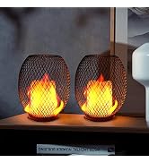 Battery Operated Candle Lamp LED Table Light - 2 Pack Dancing Flickering Flame Metal Cage Cordles...