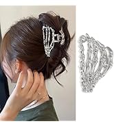 Halloween Hair Claw Clips for Women Metal Sliver Skull Hand Hair Clips for Thick Hair Gothic Hair...