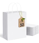MESHA White Paper Bags whit Handles 10x5x13 Inch 50PC, Large Kraft Paper Bags Bulk for Small Busi...