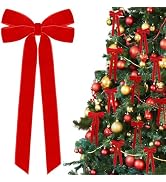 12Pcs Red Velvet Ribbon Bows Christmas Tree Decorations,5in x 10in Xmas Ornaments for Tree Home P...