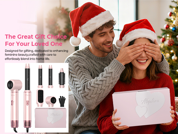 Text reads 'The Great Gift Choice For Your Loved One' 'Designed for gifting, dedicated to pampering'. Shows holiday gift presentation scene with product display.