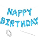 bule Happy Birthday Balloon Banner,16 Inch Mylar Foil Letters Balloon Sign f for Birthday Decorat...