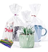 LOKIQNG Cellophane Bags Plastic Gift Bags Clear Cookie Bags Treat Bags with Twist Ties for Party ...