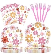 96PCS Daisy Groovy Party Decoration Colorful Daisy Birthday Party Tableware Include Flower Paper ...