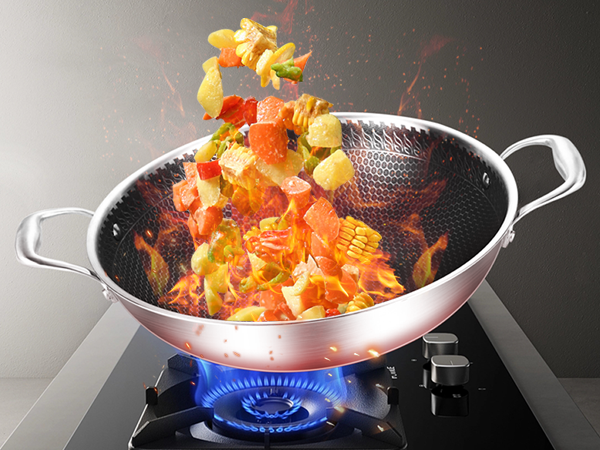 Tri-Ply Stainless Steel Wok Pan Nonstick
