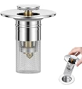 TNDIRUL Bathroom Sink Stopper Hair Catcher, Pop-up Sink Drain Strainer with Removable 304 Stainle...