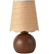 KUNJOULAM Boho Rattan Table Lamp, 10.6" Height Cute Accent Lamp with Woven Lampshade, Walnut Wood...