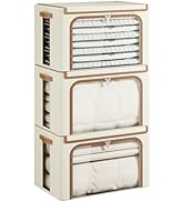 Yecaye Clothes Storage Bins with Metal Frame, Foldable Clothing Storage Bin with Lid, Stackable O...