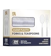200 Count Plastic Silverware Heavy Duty - Clear Plastic Forks And Spoons Set - BPA Free Plastic U...
