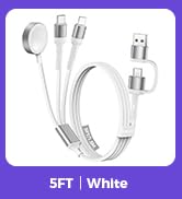 5FT White Travel Essentials for Apple Watch Charger,Multi Charging Cable for iPhone 17,iWatch Cha...