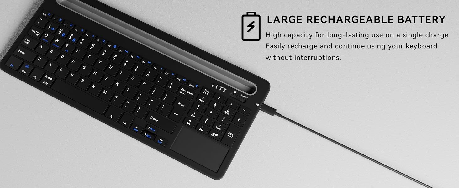 Wireless keyboard with USB charging and rechargeable battery for uninterrupted daily typing