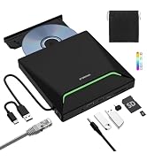 Newest External CD DVD Drive, Cool DVD Burner USB 3.0 with Ethernet Adapter, 3 USB and 2 TF/SD Ca...