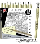 TBC The Best Crafts Black Fineliner Pens 12 Black Sizes 0.2-3mm Brush | 0.2mm to 3mm + brush tip ...