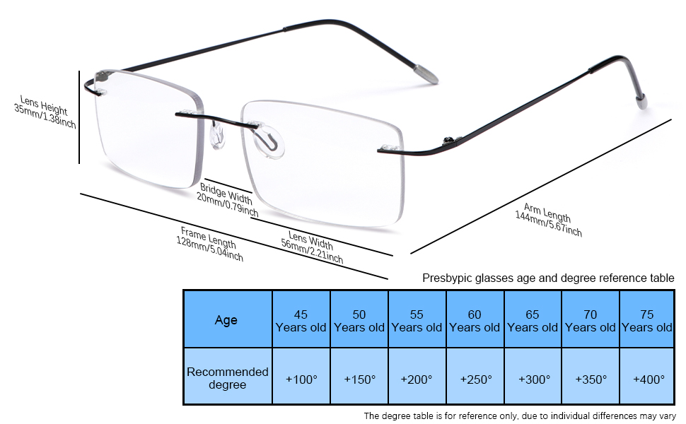 Flexible Rimless Titanium Alloy Memory Metal Nerd Progressive Multifocal Reading Glasses