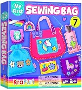 KRAFUN My First Sewing Bag Kit Arts & Crafts for Beginner Kids, 6 Easy DIY Sewing Handbag Pouch S...