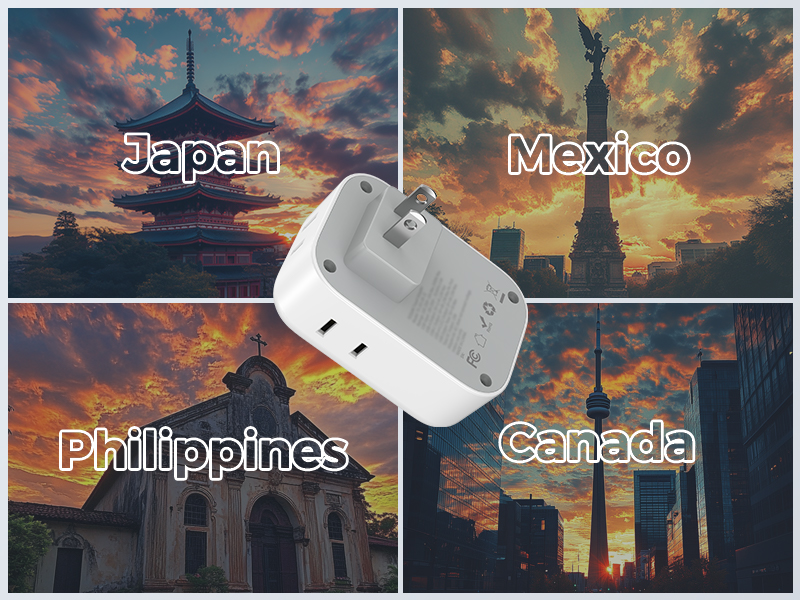 Japan outlet adapter works in Japan, Mexico, Canada, America, Philippines, China, Peru
