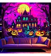 BSFHH Black Light Tapestry – UV Reactive Glow in the Dark Wall Hanging, Spooky Night Scene with G...