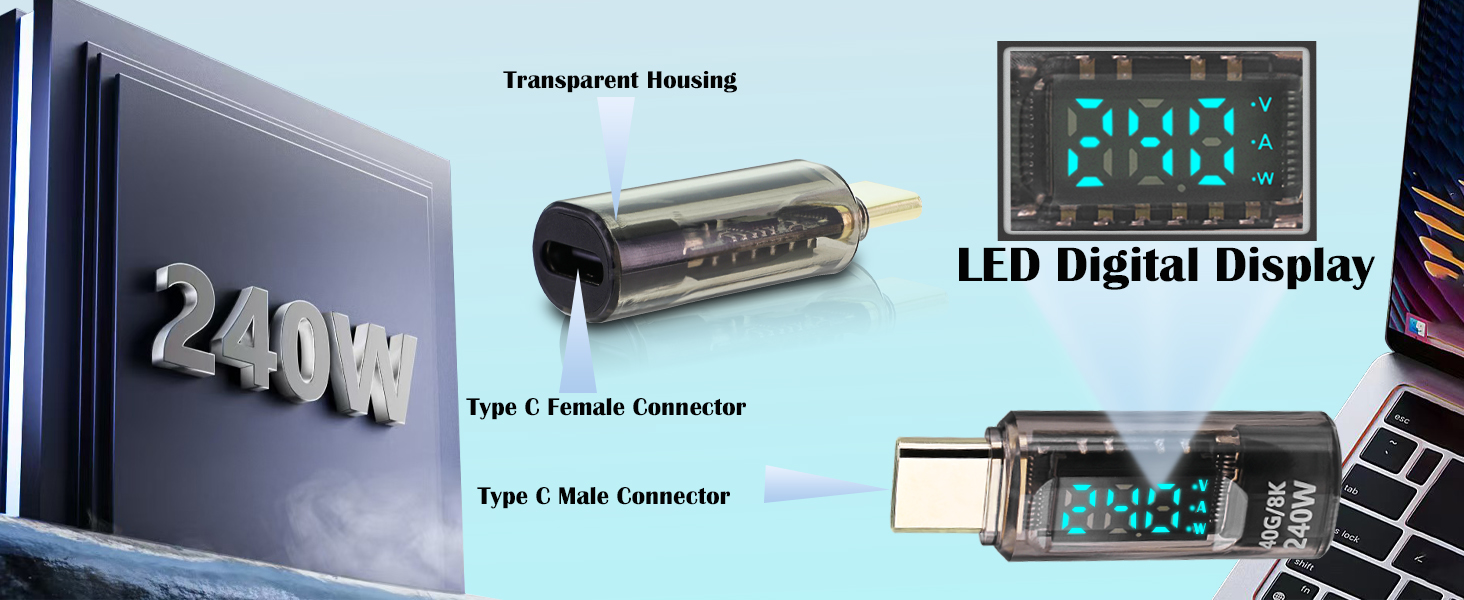 transparent usb c adapter power meter tester usb c converter type c adapter connector