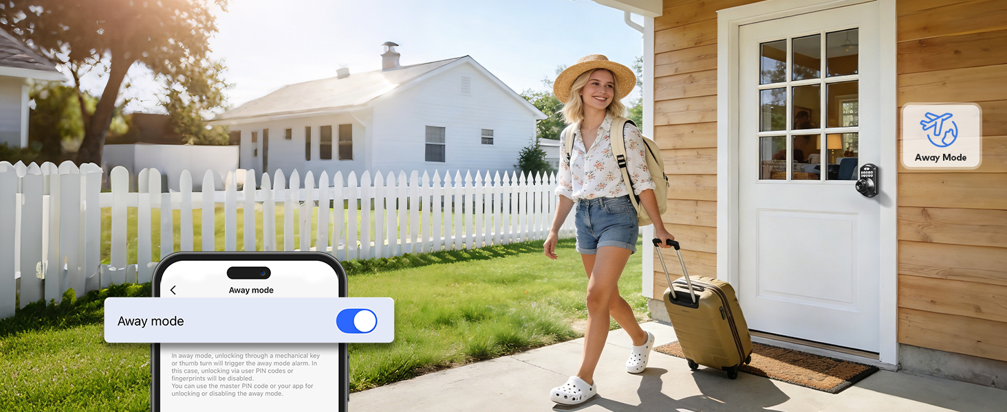 When Vacation Mode is on, all codes except the master user code are disabled to secure your home.
