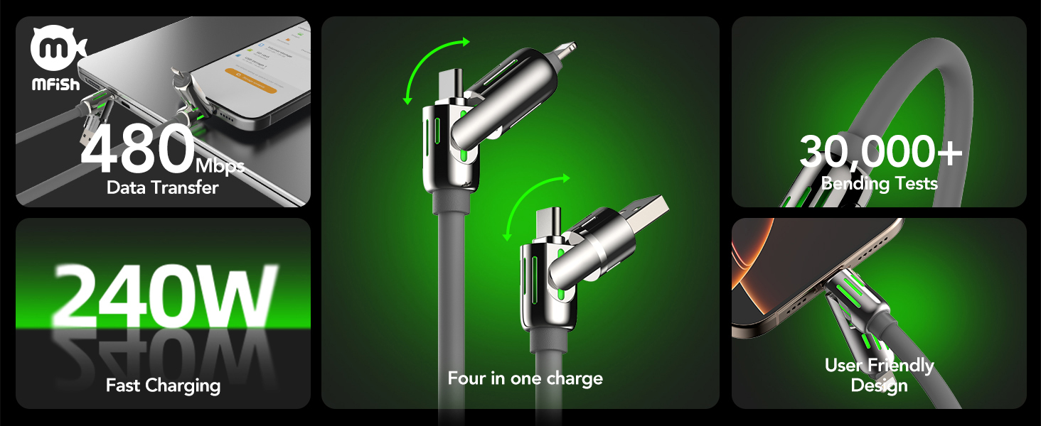 MFish 4-in-1 Universal USB Charging Cable with Carrying Case