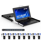 MT-VIKI Rack Mount KVM, 8 Port KVM VGA Switch w/15.6'' LCD Monitor, 1080P, Mount into 23.6-31.5''...