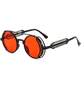 Jowxsx Red Retro Steampunk Sunglasses Vintage Style Sun Glasses Round Metal Frame Circle Glasses ...