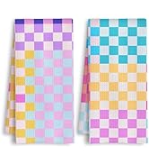 HSIASHENG Trendy Checkered Kitchen Towels, Modern Abstract Checkered Dish Tea Towels, Preppy Colo...