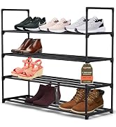 Black 4 Tier Shoe Rack, 36" Large Shoe Shelf Holds 15 Pairs of Shoes, Heavy Duty Shoe Rack for En...