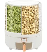 KeruRome 14.33lbs Grain Storage Container Dispenser - 6 Grid 360 Rotating Dry Grain and Cereal Di...