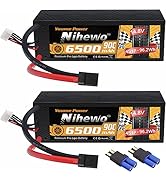 Nihewo 4S Lipo Battery 2Packs 14.8V Lipo Battery 6500mAh 90C Hard Case with Tx Plug + EC5 Adapter...