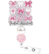 Dental Assistant Badge Reel Retractable - Cosmisun DA Badge Reels with Alligator Clip Teeth Bow G...