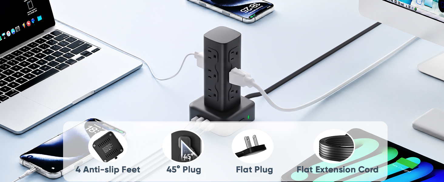 Power strip tower with 4 usb ports