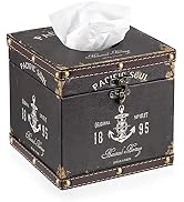 Sumnacon Retro Wood Square Tissue Box Cover - Vintage Cube Tissue Box Holder, Decorative Facial T...