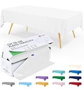 Smiry 54 Inch x 100 Feet Disposable Table Cover Roll, White Plastic Table Cloth in Cut-to-Size Bo...