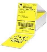 Omezizy 4x6 Thermal Labels, 1 Packs of 500 4x6 Fold Labels Yellow - Compatible with JADENS, ASpri...