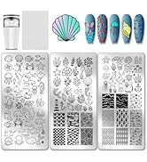 PH PandaHall 3pcs Summer Ocean Nail Stamping Plate Kit, Marine Animal Whale Shell Art Templates S...
