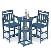 SUUNYN Outdoor Bar Set, Patio High Top Table and 2 Bar Height Adirondack Chairs, All-Weather HDPE...