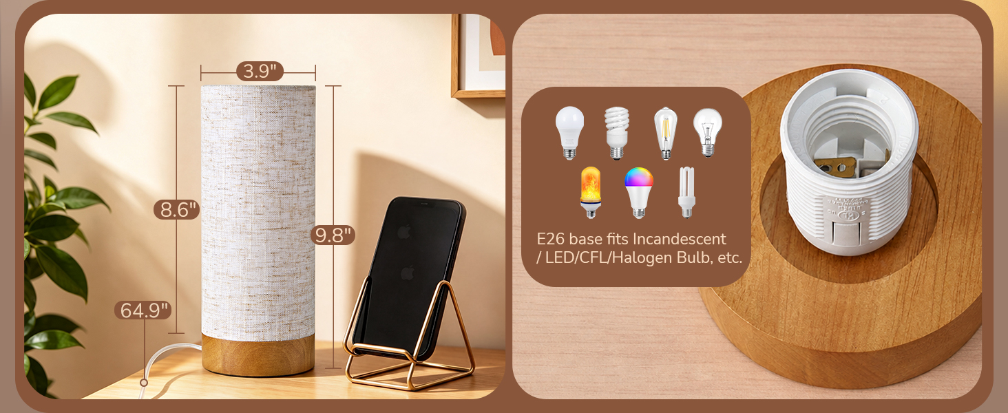E26 BASE SMALL BEDSIDE TABLE LAMP