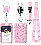 Lanyard ID Badge Holder Pink Bow Retractable Badge Reel Card Name Tag Breakaway Heavy Duty Retrac...