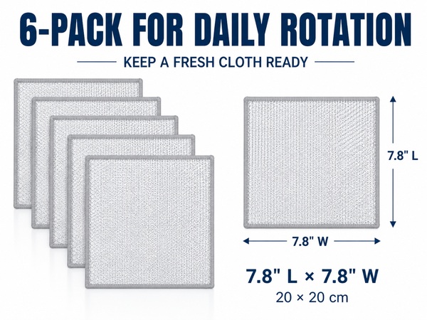 Six GIUBOG cleaning cloths measuring 7.8 by 7.8 inches each.